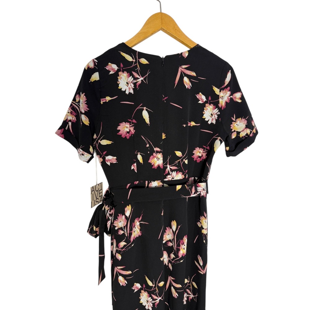 Active USA Floral Print Jumpsuit Wide Leg V Neck Black Casual Medium/Large NWT - Picture 6 of 15